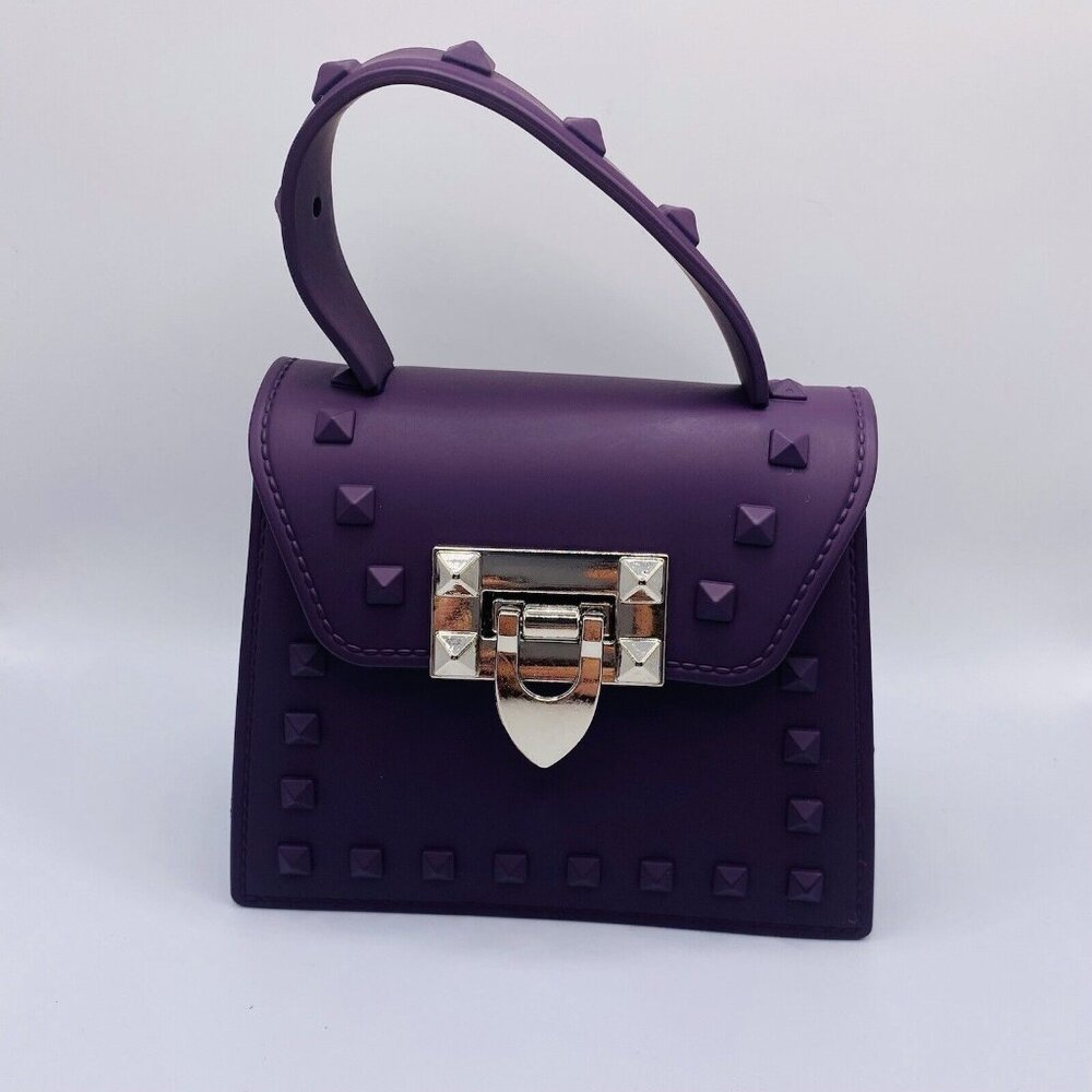 Hello 3am Small Dark Purple Top Handle Bag w/ Shoulder Strap 7”H x 9.5”L x 3.5”D